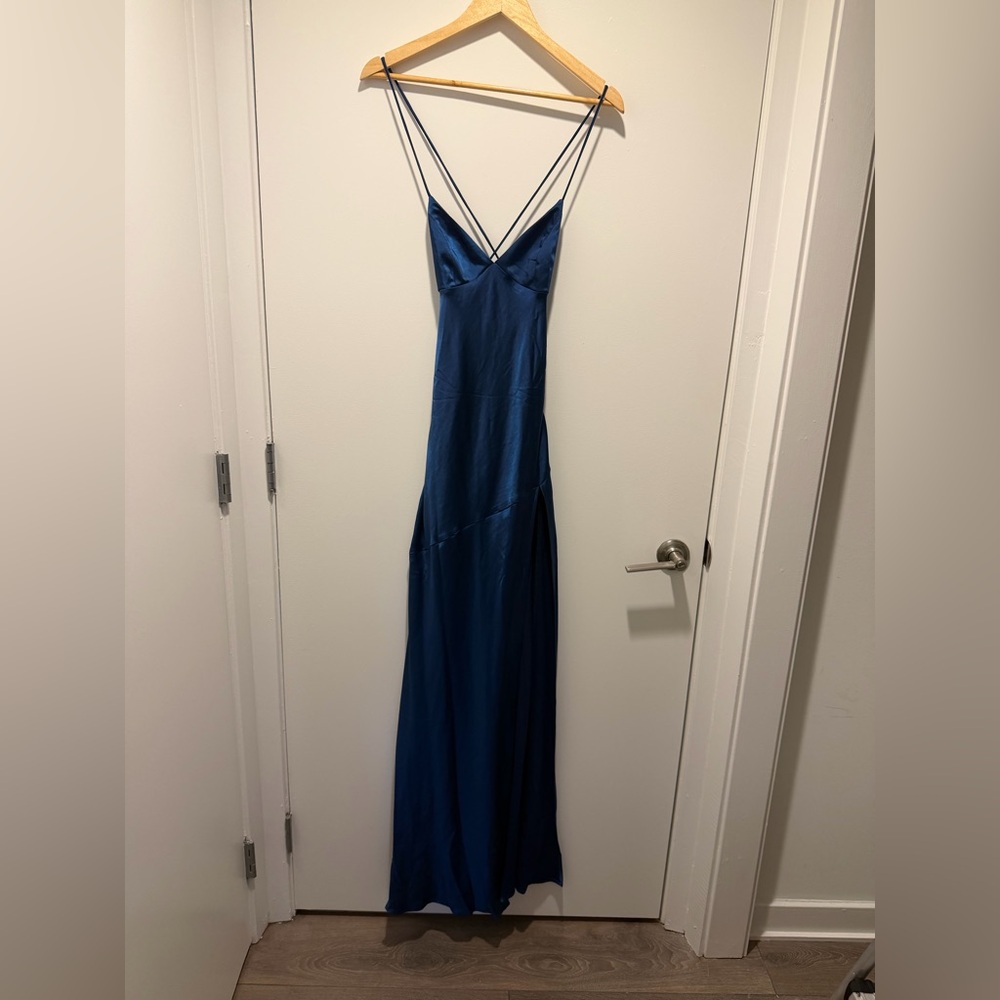 Elegant Blue Satin Maxi Slip Dress